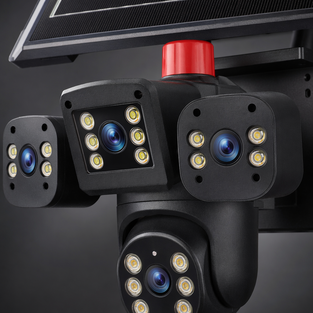 Black solar-powered surveillance camera with outdoor wide-angle 1080P wireless charging for long battery life Application Scenario