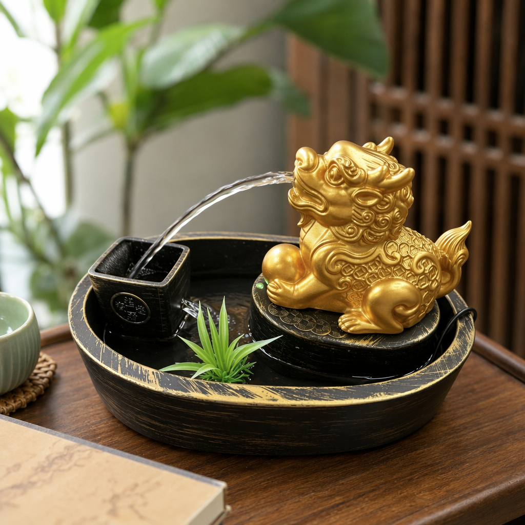 金色貔貅流水摆件循环水景玄关前台招财装饰开业送礼工艺品 details Picture