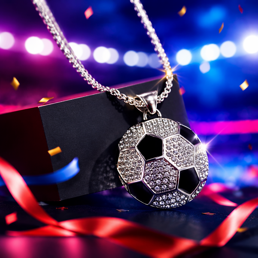 Silver football-shaped necklace in a fashionable and sporty style, suitable for both men and women Specification image
