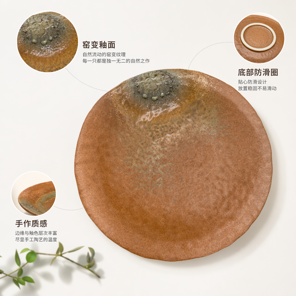 棕色陶盘家用简约北欧风餐盘客厅茶几装饰盘