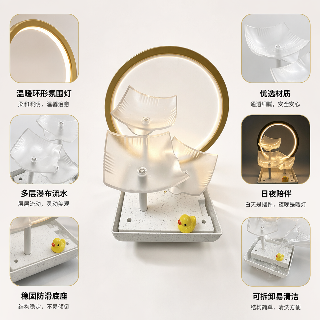 Light luxury circular water flow ornaments, little yellow duck circulating water feature table decoration, entrance hall, front desk, wealth attraction handicrafts