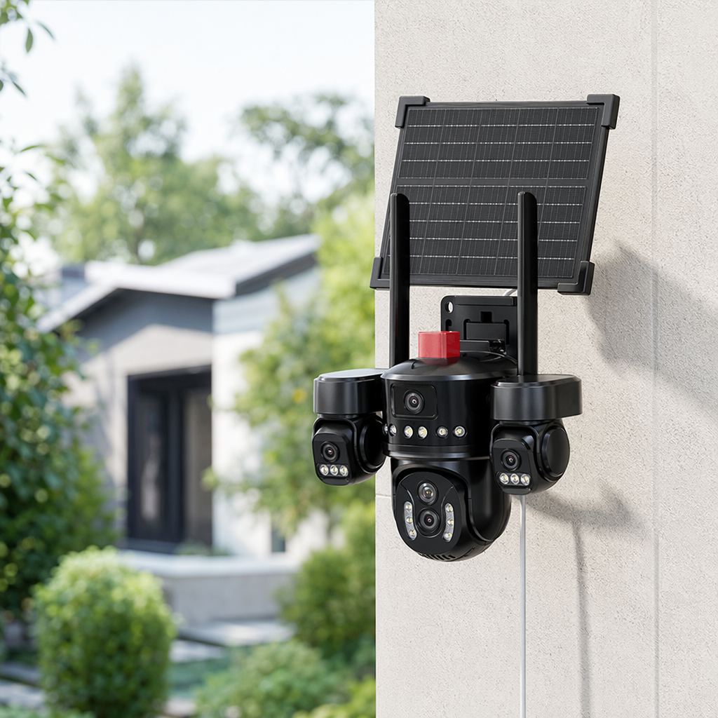 The black solar-powered surveillance camera is resistant to cold and sun outdoors, with wireless 1080P high-definition night vision details Picture