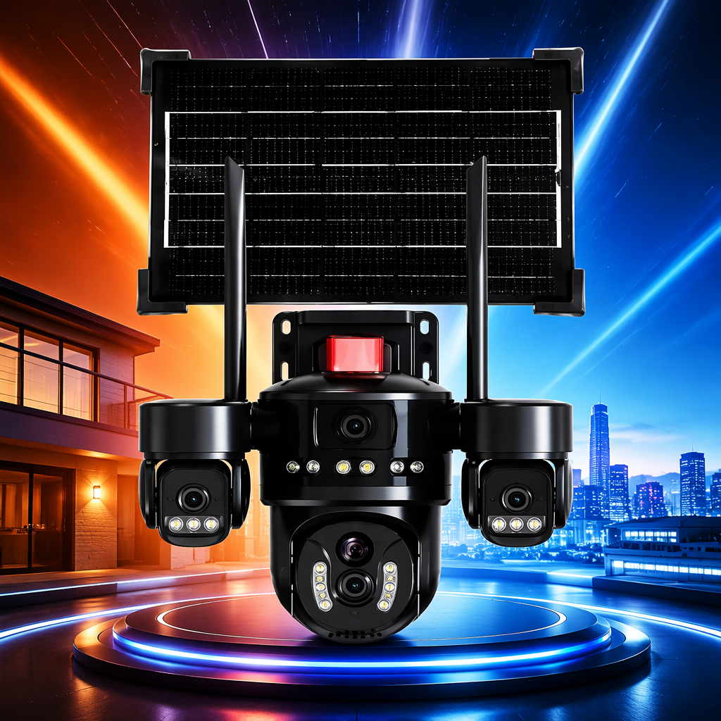 The black solar-powered surveillance camera is resistant to cold and sun outdoors, with wireless 1080P high-definition night vision Specification image