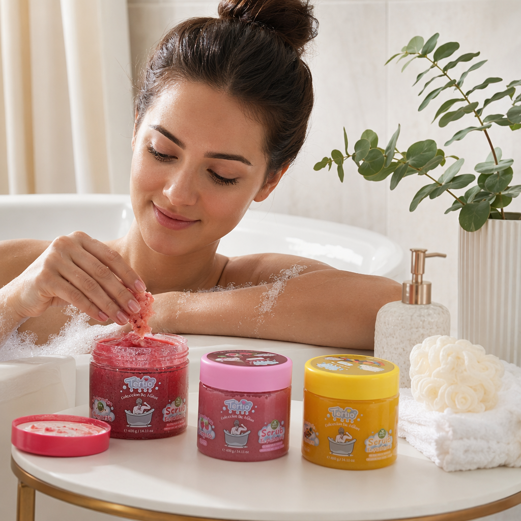 Colorful Fruit Scrub Gift box Exfoliating Moisturizing Body Lotion set details Picture