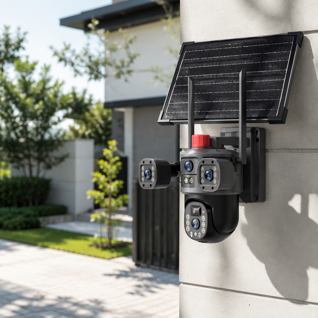 Black solar-powered surveillance camera, outdoor waterproof, wireless, high-definition night vision with storage details Picture
