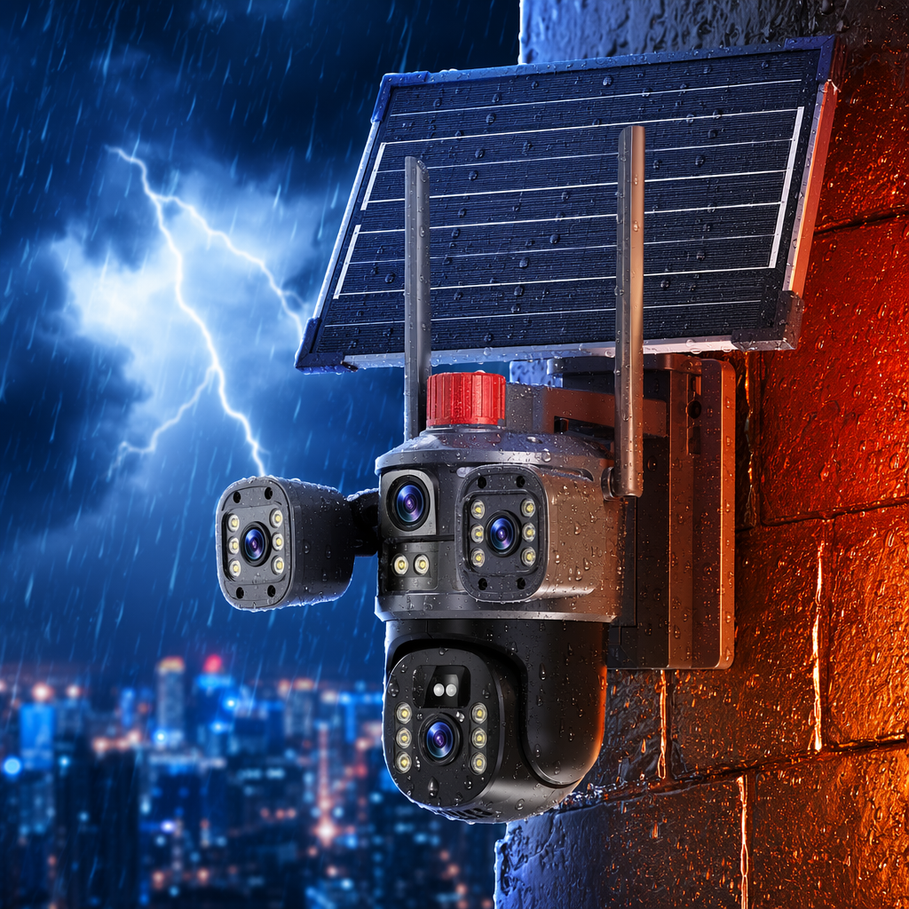 Black solar-powered surveillance camera, outdoor waterproof, wireless, high-definition night vision with storage Specification image