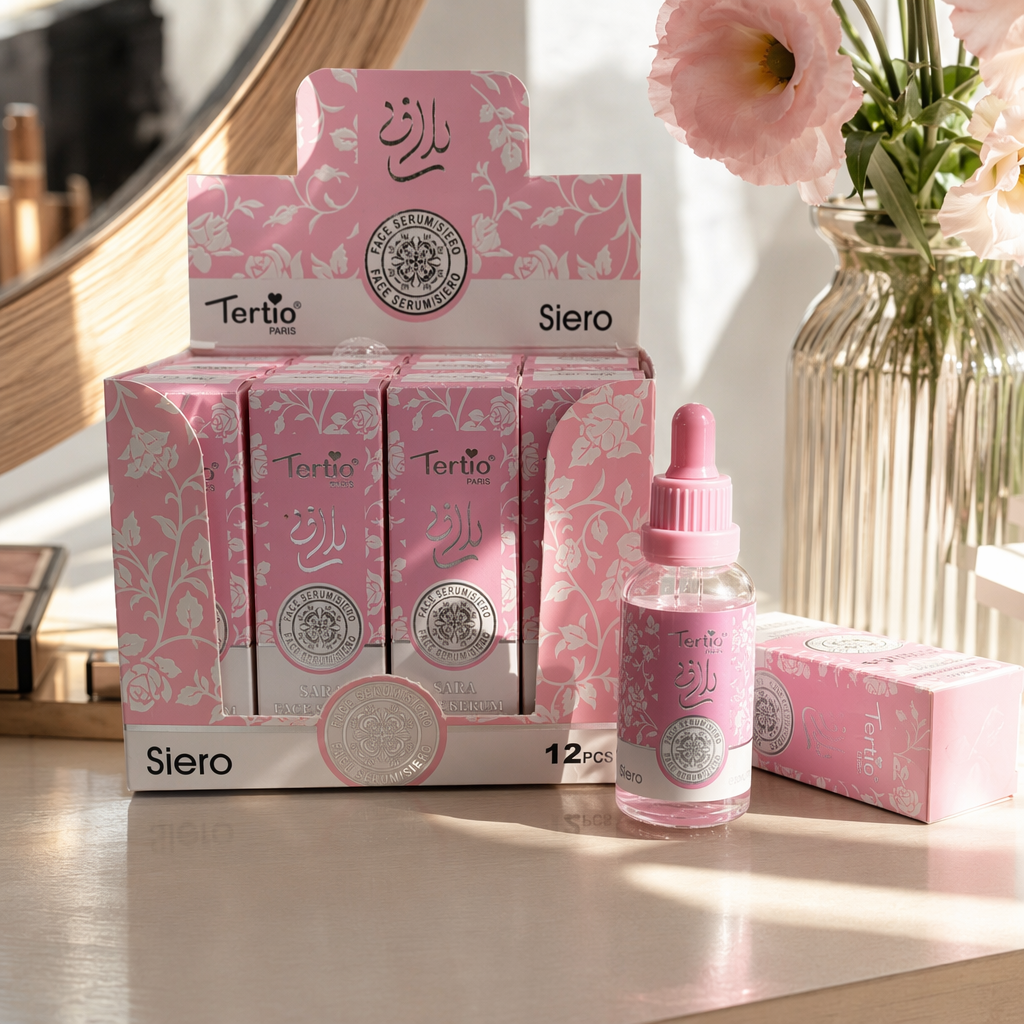 Tertio Siero pink rose-patterned facial essence 12-bottle small box with dropper bottle details Picture