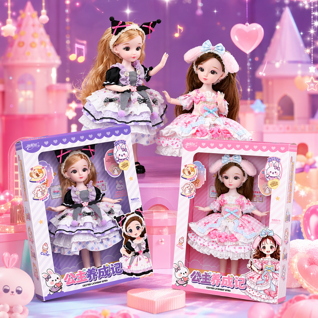 Pink Lolita doll double set, blonde and brown hair, multi-layered ruffled skirt, dreamy pink and white background Specification image
