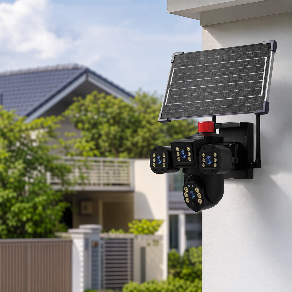 The black solar-powered surveillance camera is wind-resistant and cold-resistant outdoors, with IP66 water resistance and long battery life details Picture