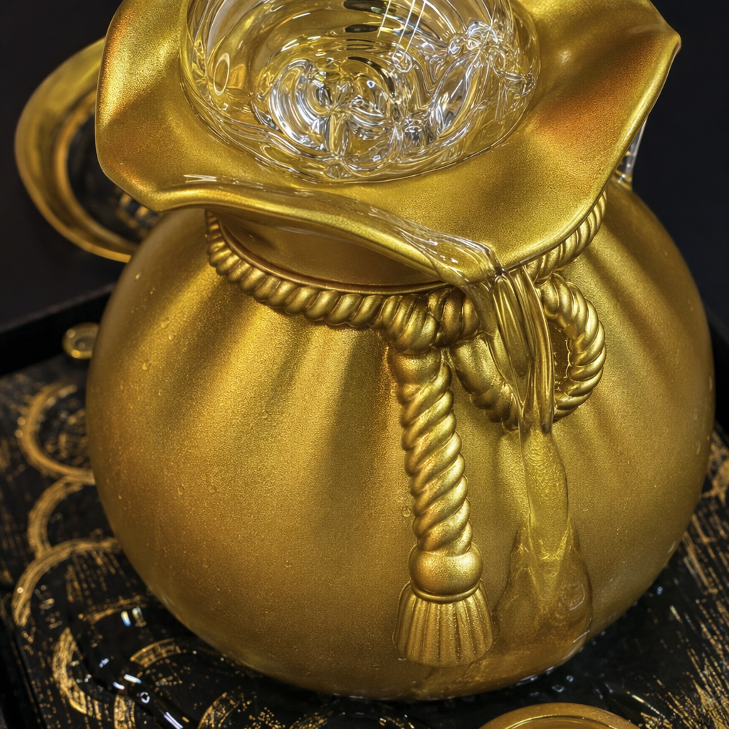 Golden money bag, flowing water brings wealth, crystal ball, living room front desk circulating water, auspicious handicrafts Application Scenario