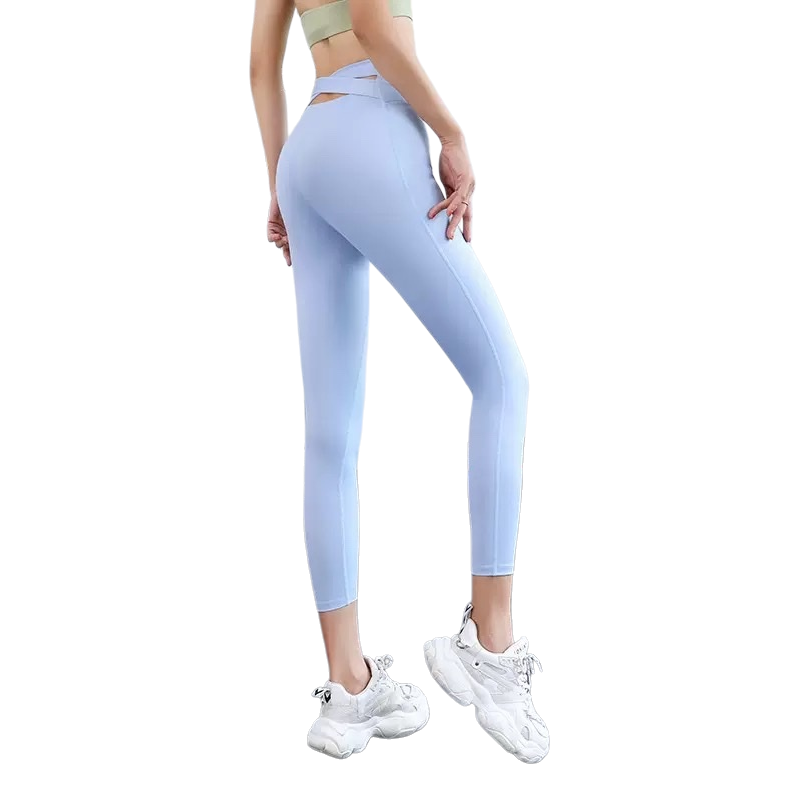 Light blue tight sports pants for women, high-elasticity slimming yoga fitness pants Item Picture