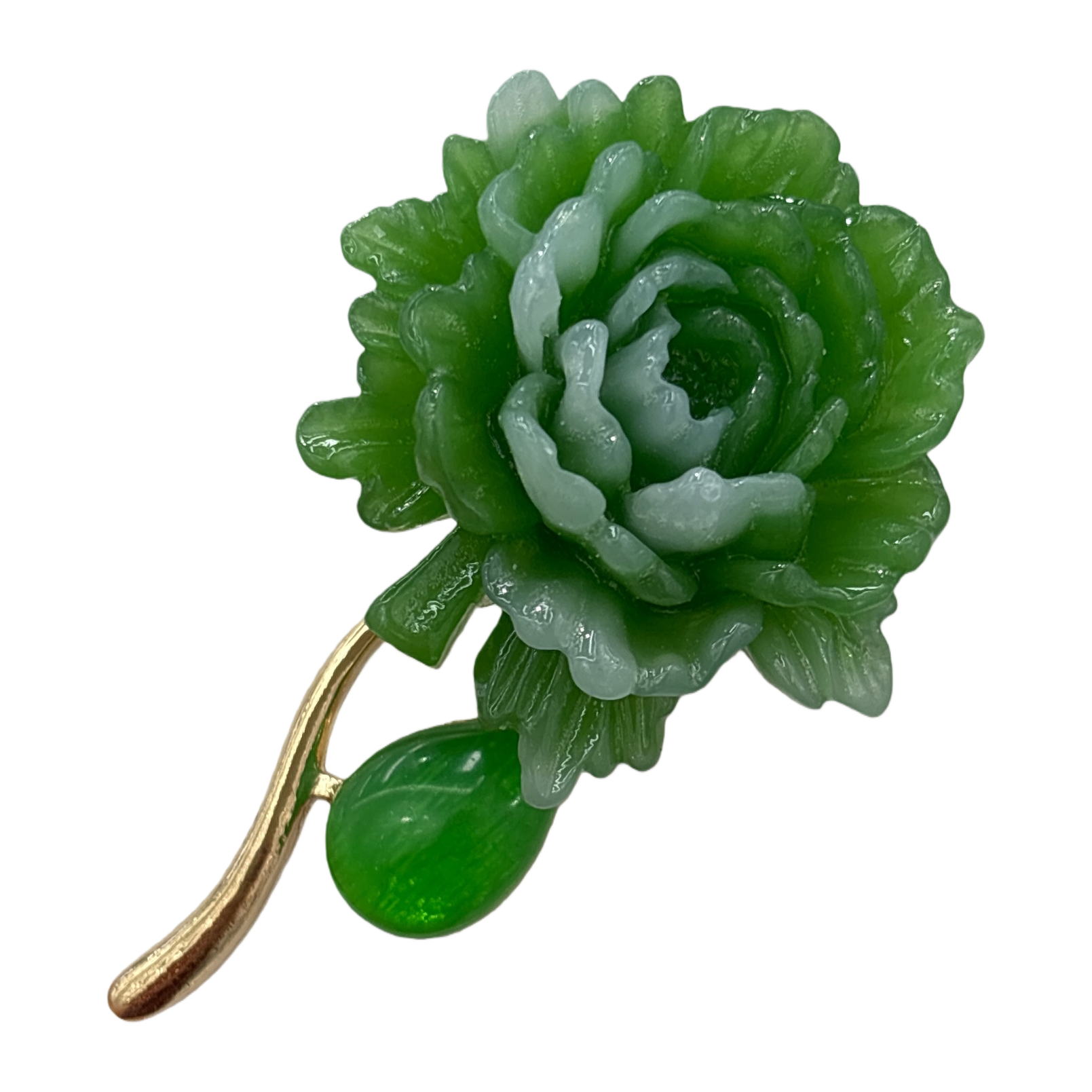 A green imitation jade carved peony brooch for women as an accessory Item Picture