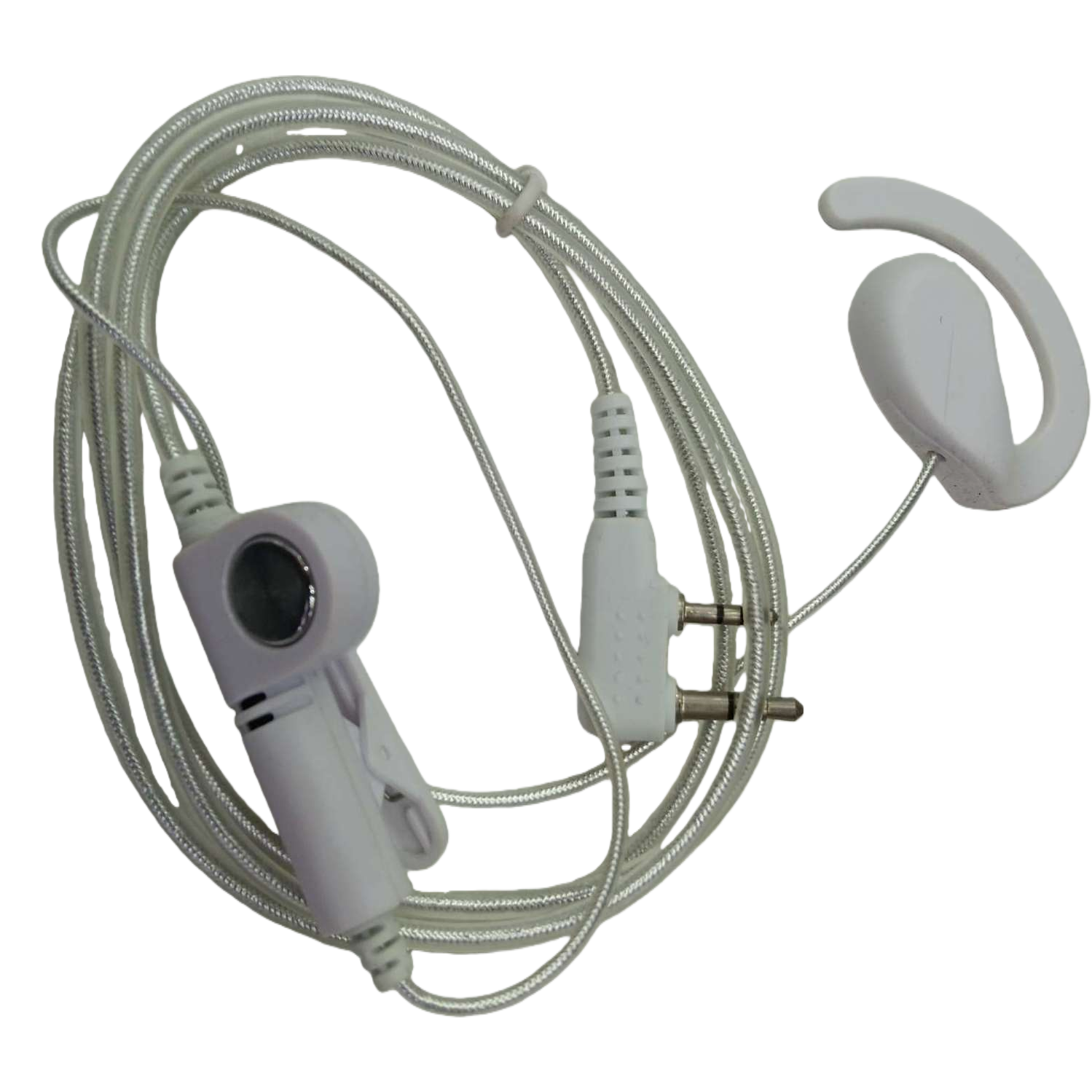 White transparent braided wire K-head ear-hook walkie-talkie headphones, white ear-hook headphones, in-ear control sports Bluetooth headphones, light and comfortable to wear Item Picture