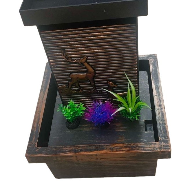 New desktop water flow decoration, office desktop fountain, indoor Zen-like wealth attraction, Double deer water flow decoration water feature Item Picture