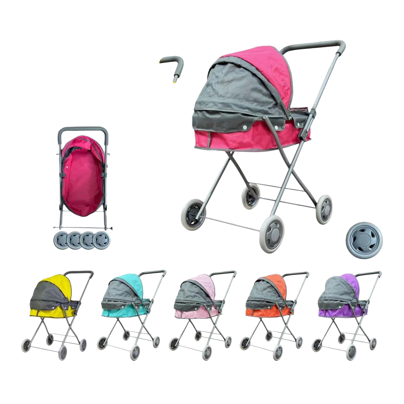 Pink pure Oxford 600D cloth trolley iron frame portable folding shopping cart Item Picture