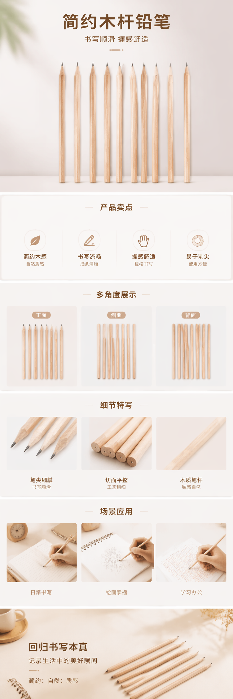 浅木色铅笔套装配简约风笔记本 学生办公文具组合 pic 1