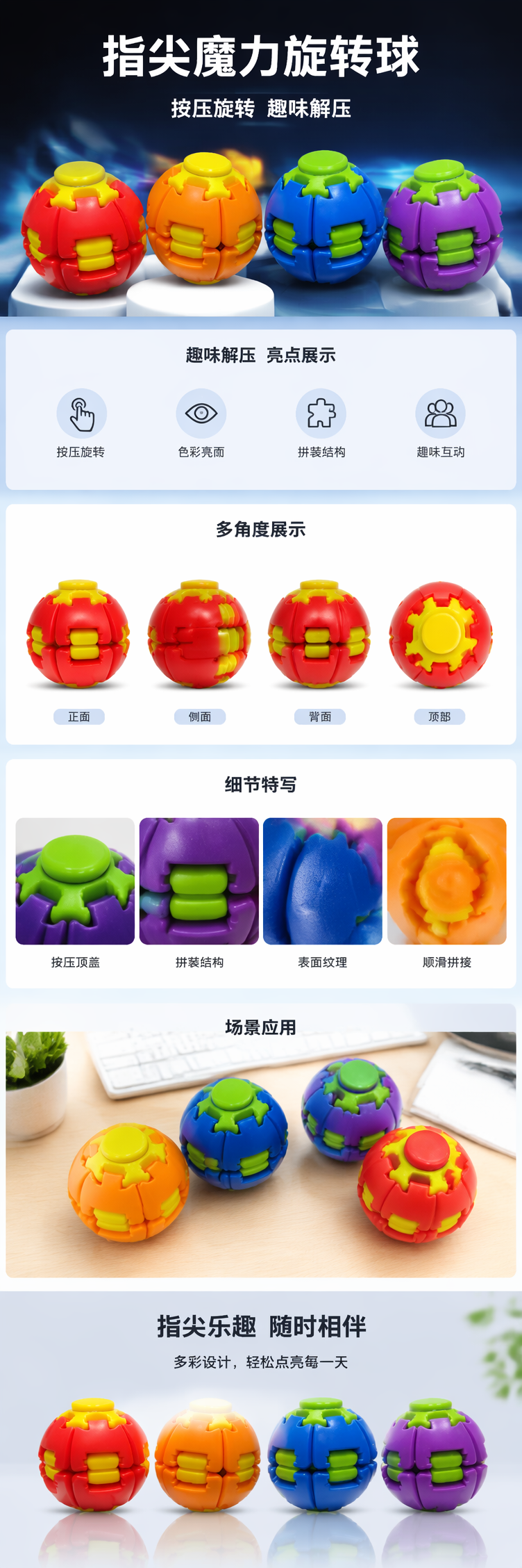 彩色按压旋转陀螺玩具解压益智儿童青少年趣味指尖玩具详情1