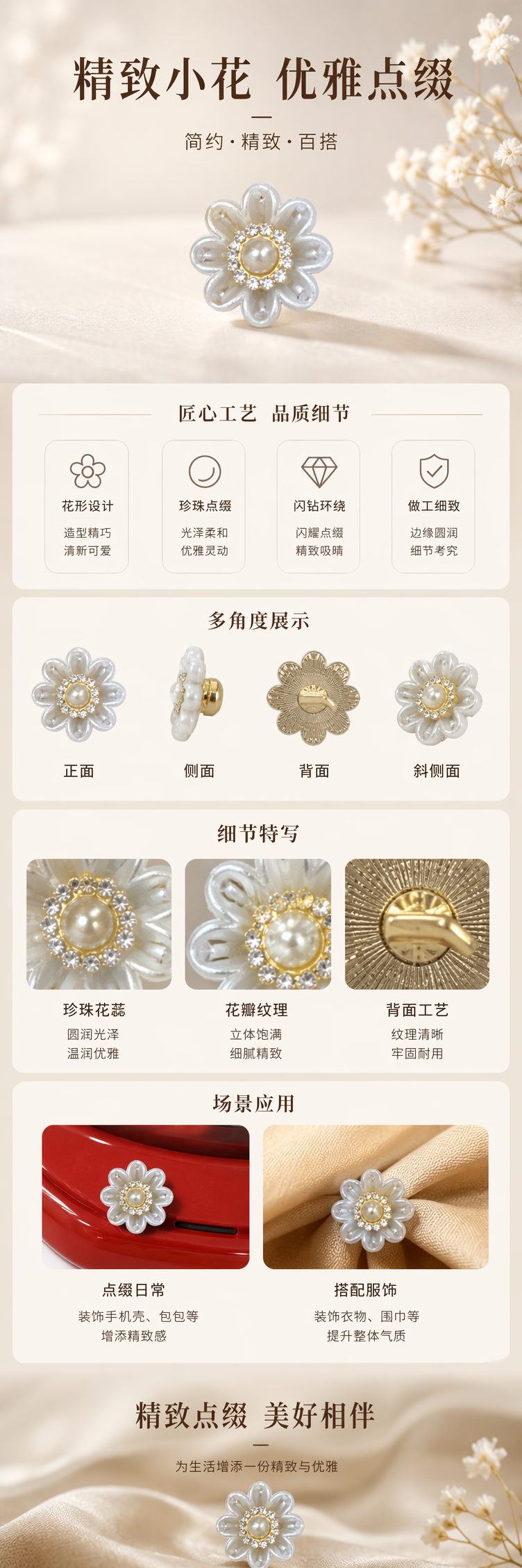 白色花朵装饰扣 时尚衣饰配件 服装配件通用款详情1