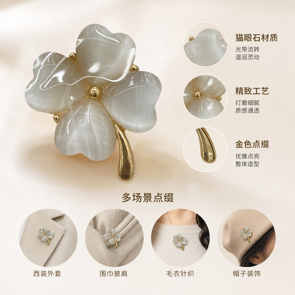 白色四叶草造型饰品 精美合金项链耳饰套装