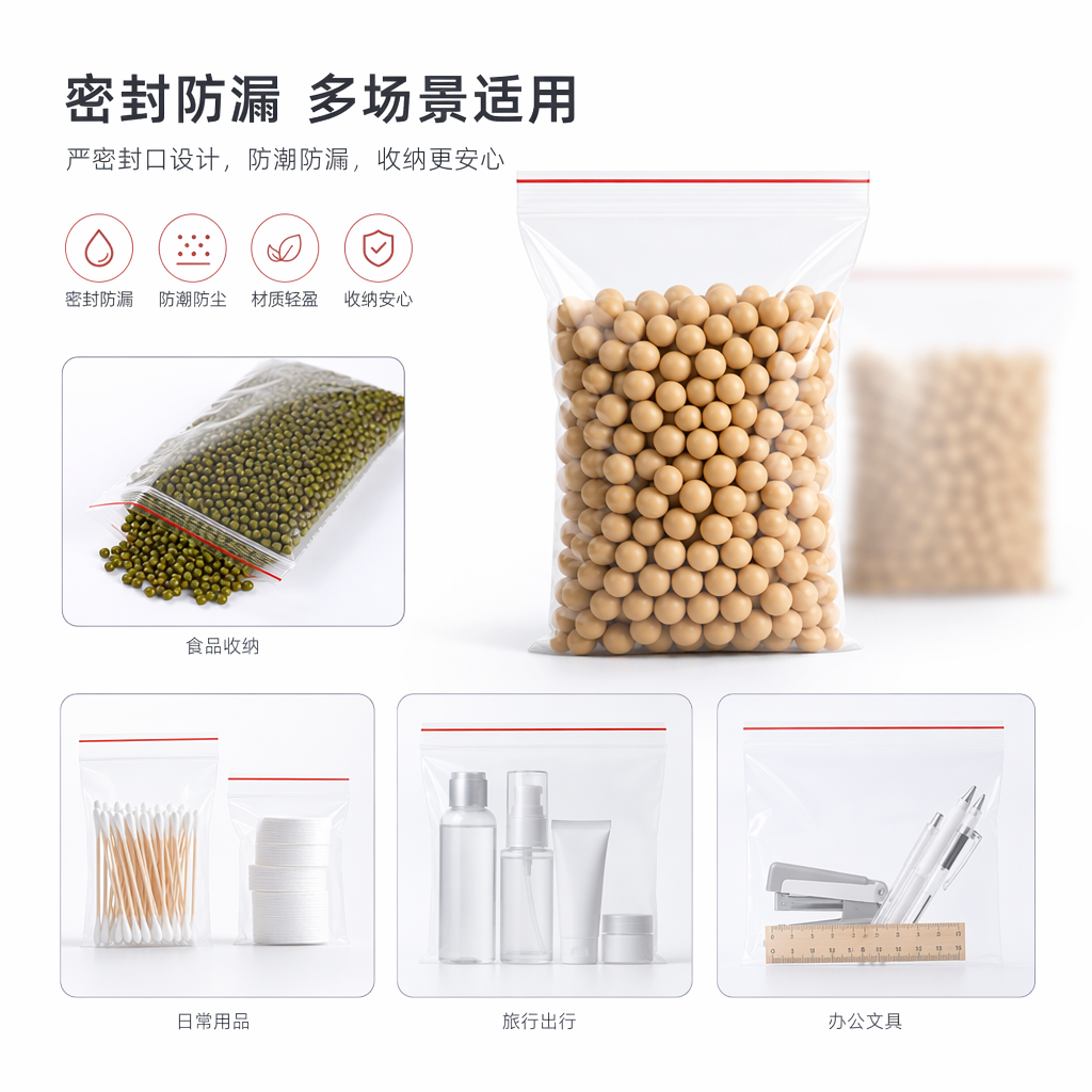 透明密封袋 食品级PE材质 加厚防漏便携式收纳袋