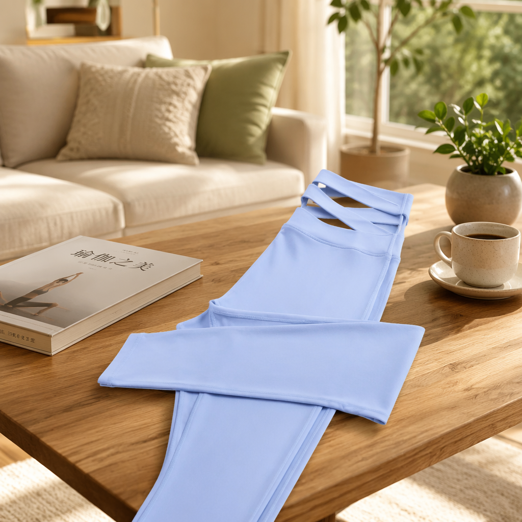 Light blue tight sports pants for women, high-elasticity slimming yoga fitness pants details Picture