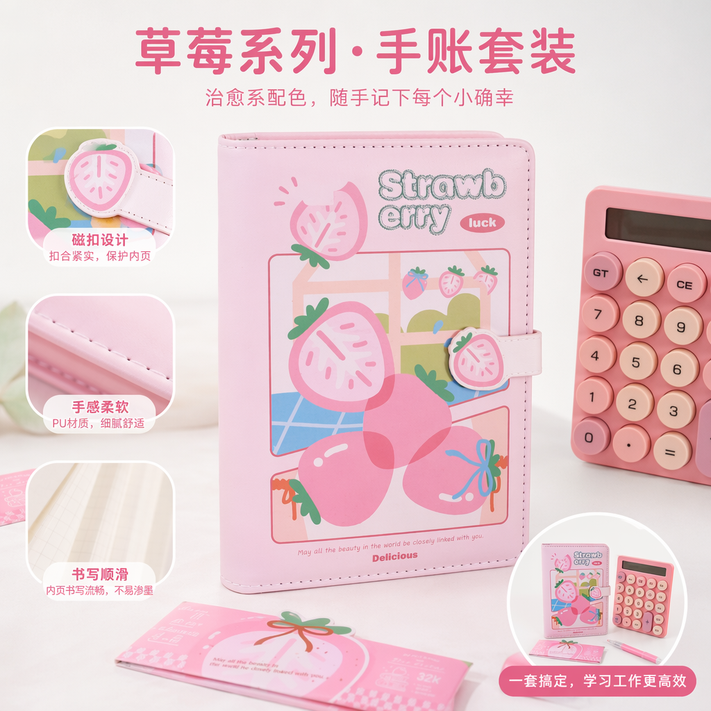 粉色草莓主题笔记本 A5加厚内页简约学生日记本