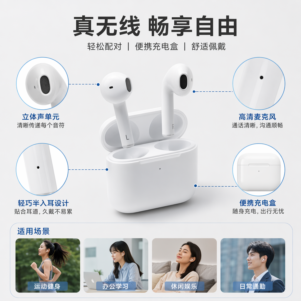 白色包装盒耳机 轻便舒适入耳式立体声音乐耳塞