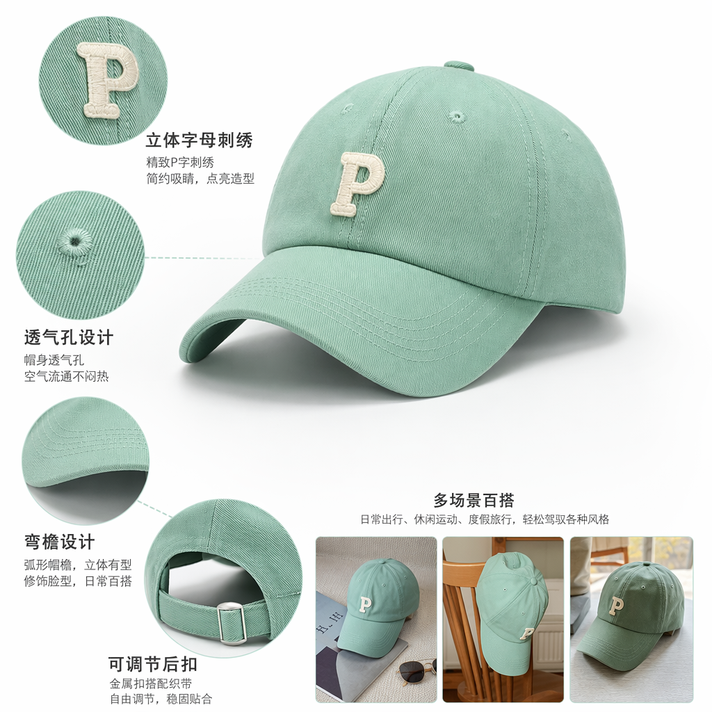 薄荷绿棒球帽男女同款休闲百搭遮阳帽