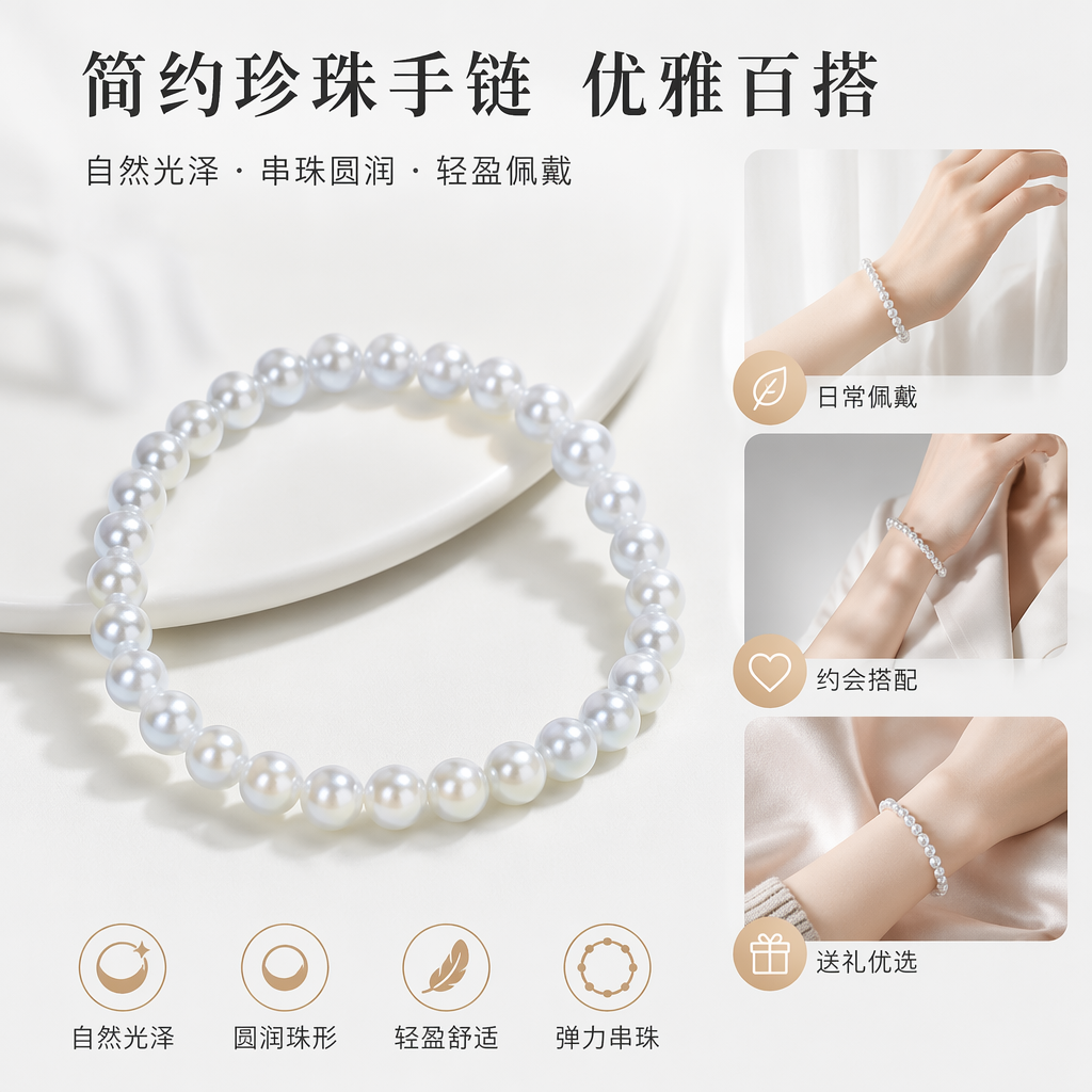 白色珍珠手链天然淡水珍珠简约百搭女士饰品
