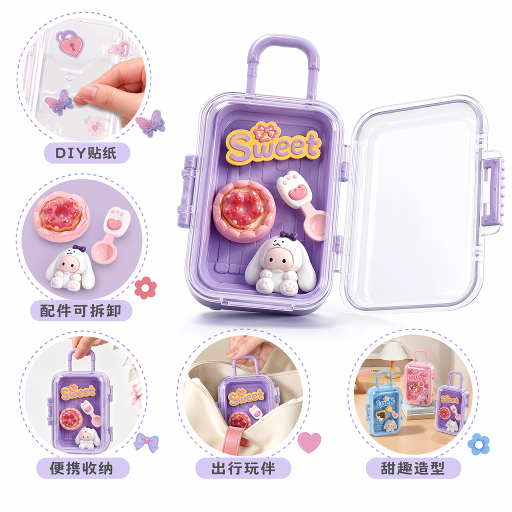 Pink suitcase shaped long-eared rabbit dessert travel Series DIY handcrafted set