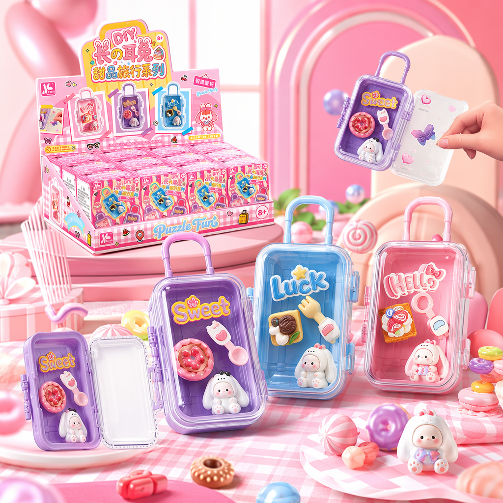 Pink suitcase shaped long-eared rabbit dessert travel Series DIY handcrafted set Specification image