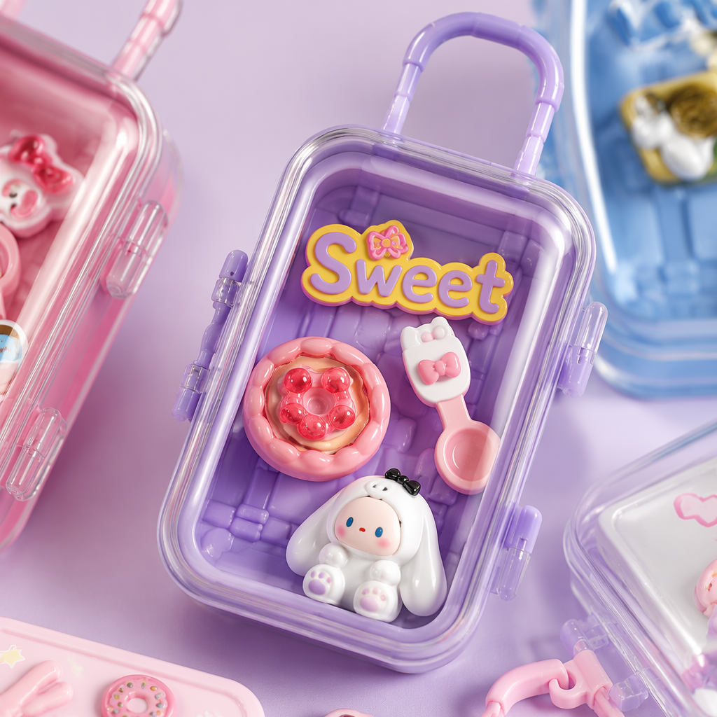 Pink suitcase shaped long-eared rabbit dessert travel Series DIY handcrafted set Application Scenario