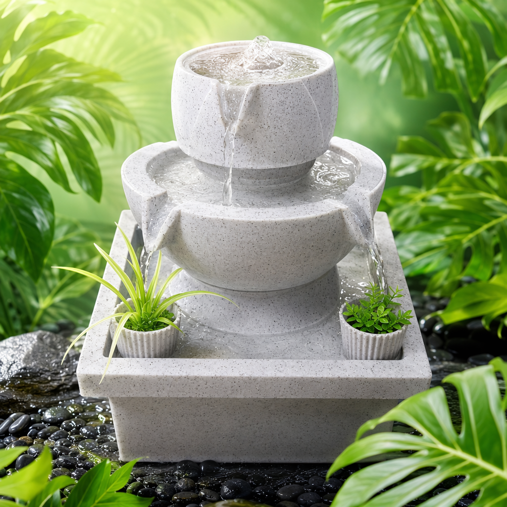 New desktop water flow decoration, office desktop fountain, indoor Zen-like wealth attraction, three-bowl water flow decoration water feature Specification image