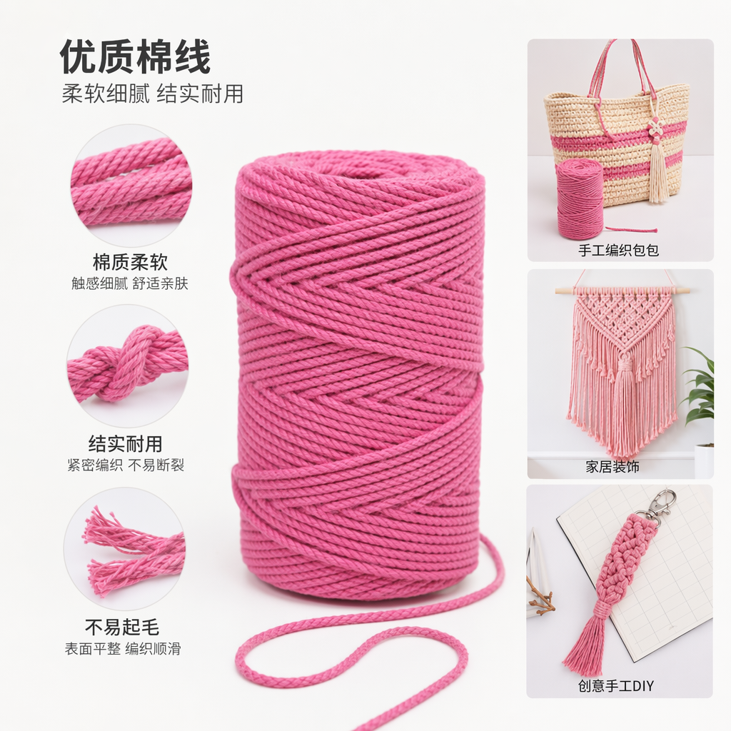 粉色棉绳卷 手工编织装饰绳 DIy麻绳
