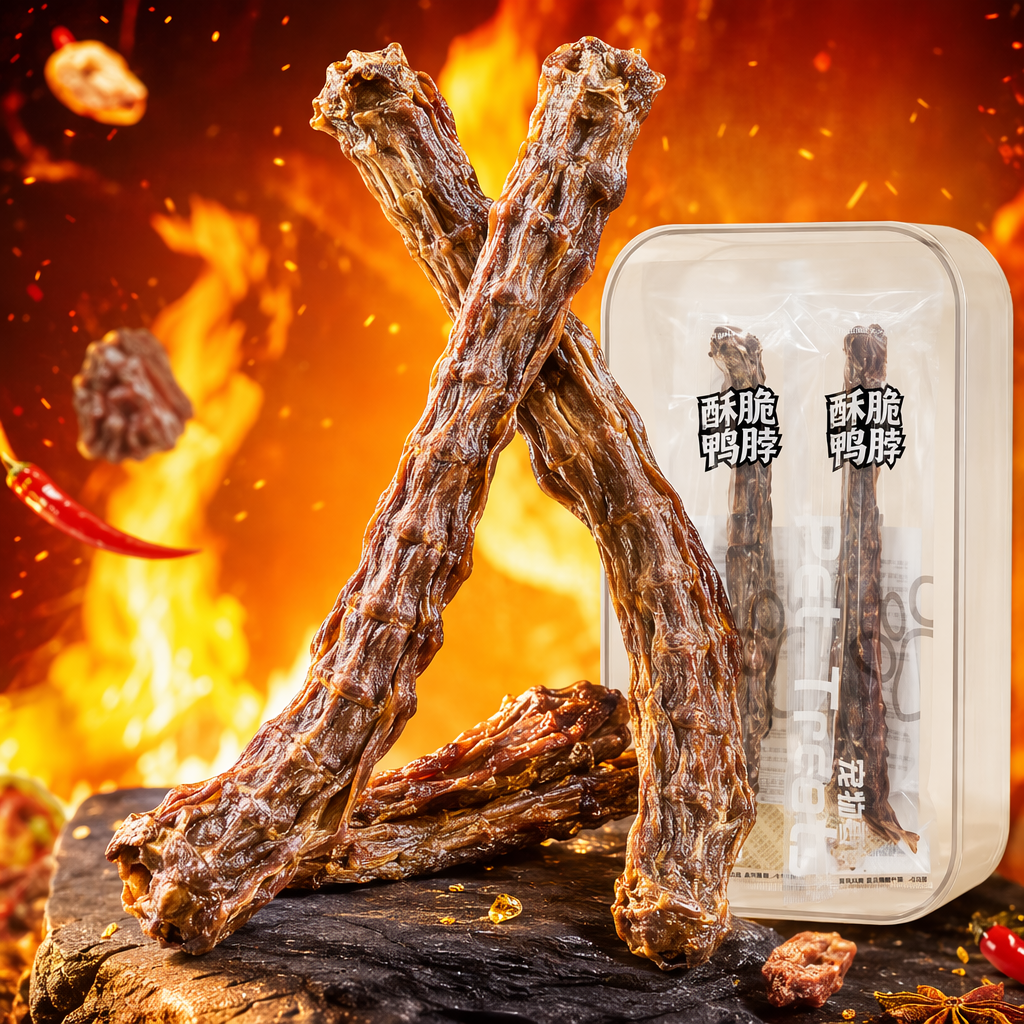 Brown duck neck marinated snacks come in individual small packages. The meat is firm, spicy and delicious Specification image