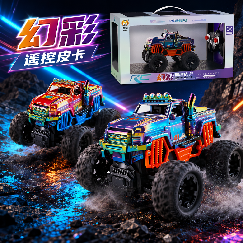彩色遥控越野皮卡玩具车细节图