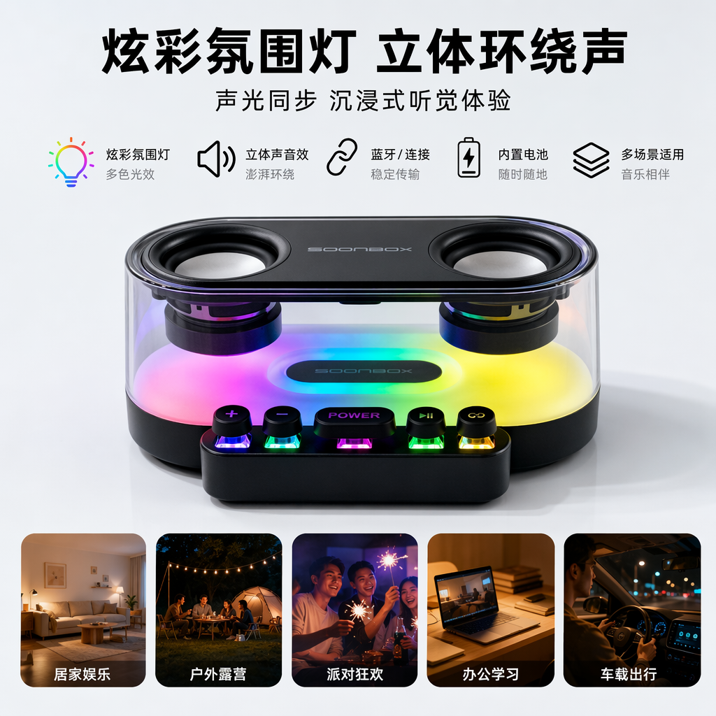 透明外壳黑色底座发光蓝牙音箱