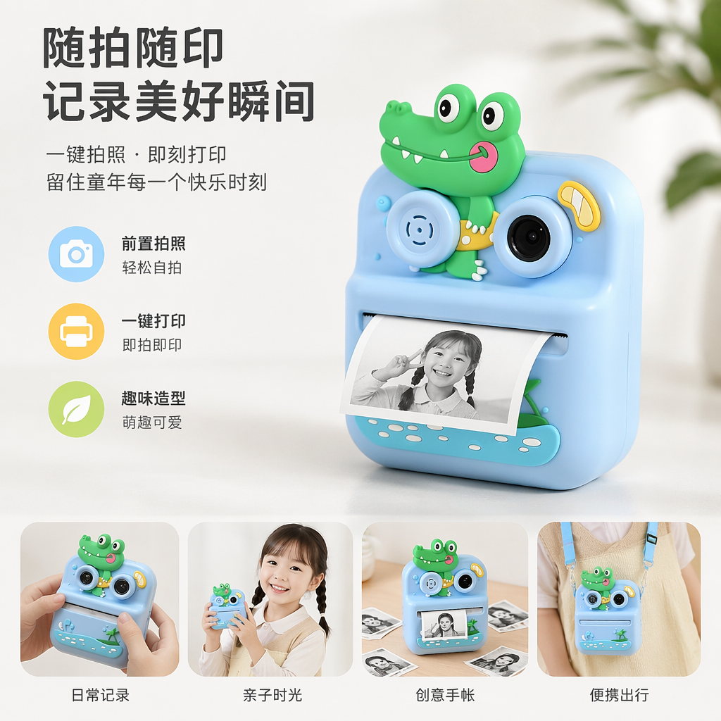 蓝色绿色鳄鱼造型儿童打印机
