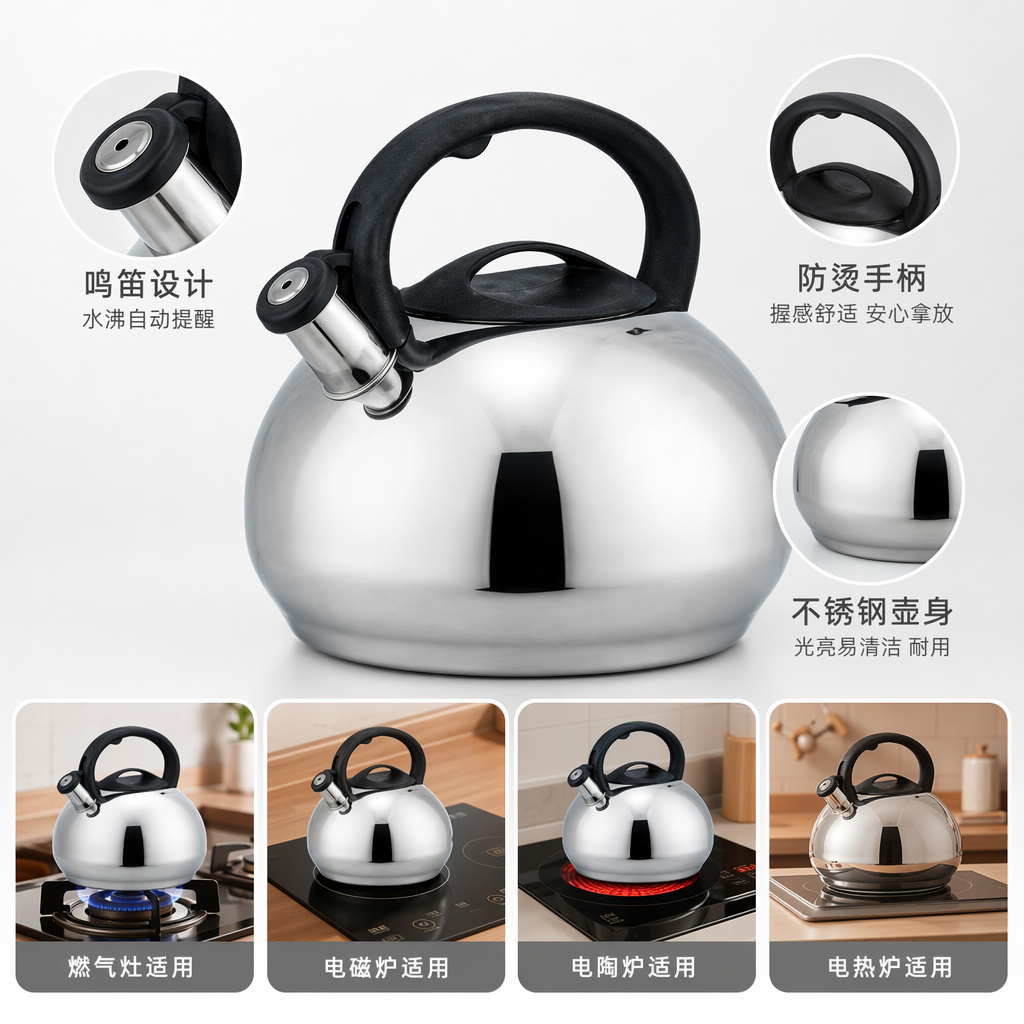 银色不锈钢保温水壶家用便携大容量热水瓶