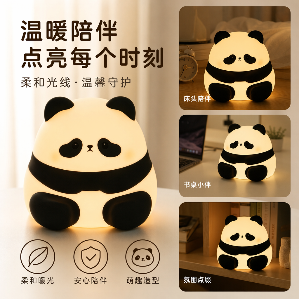 熊猫造型创意台灯 可调光卧室床头学习护眼小夜灯