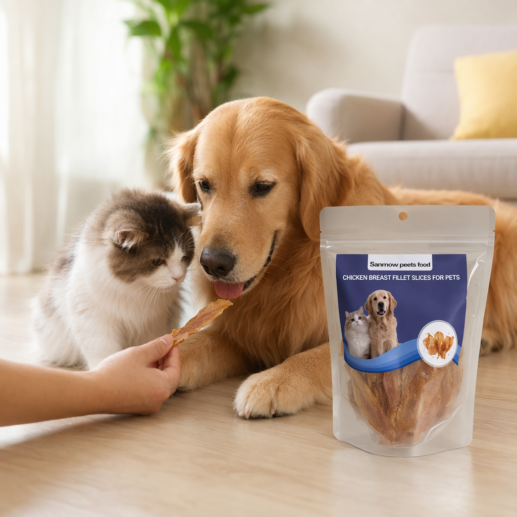 Sanmow peets food Transparent plastic bag Pet chicken Breast slices Golden Retriever Cat pattern 180g details Picture