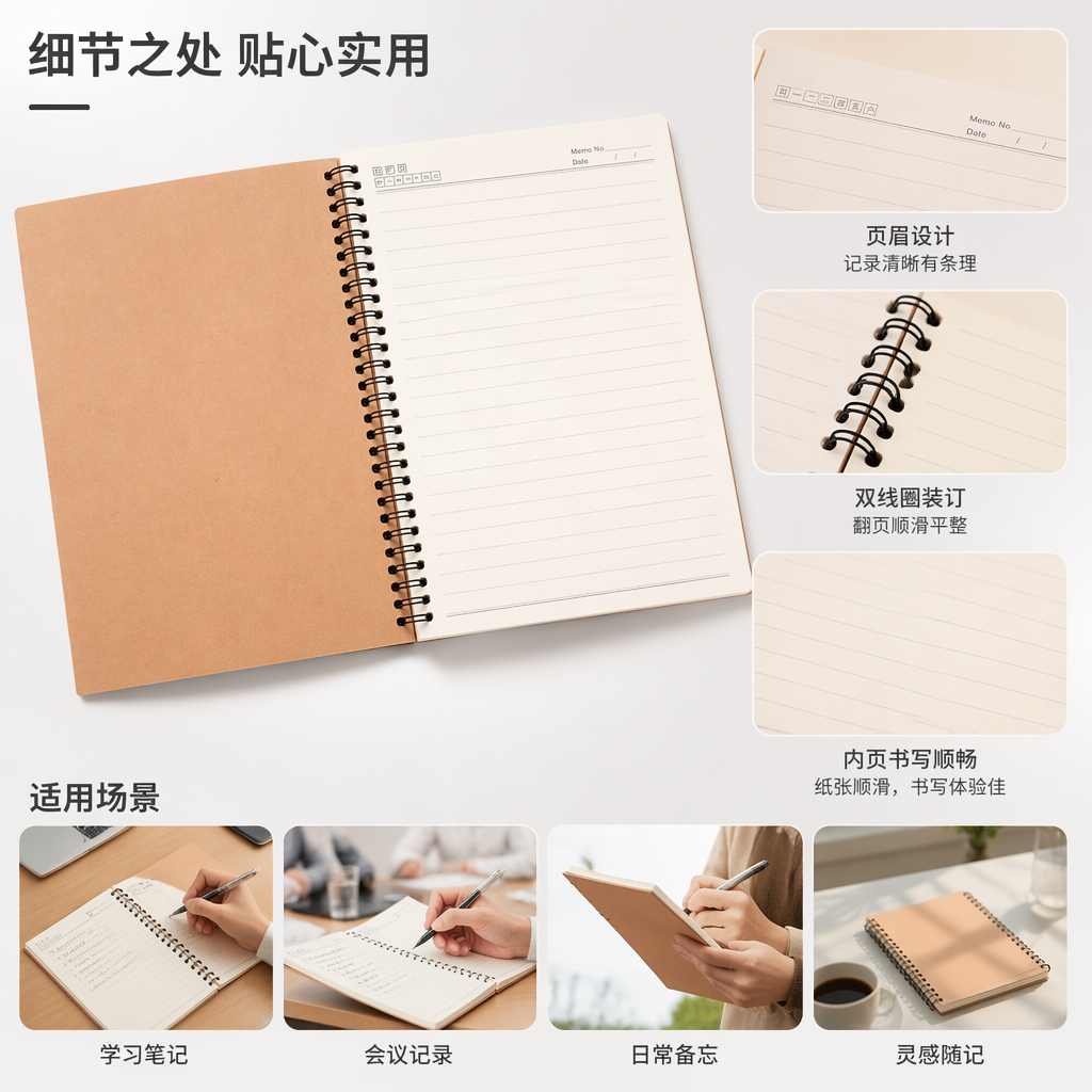 棕色封面螺旋笔记本 A5加厚内页简约学生办公用