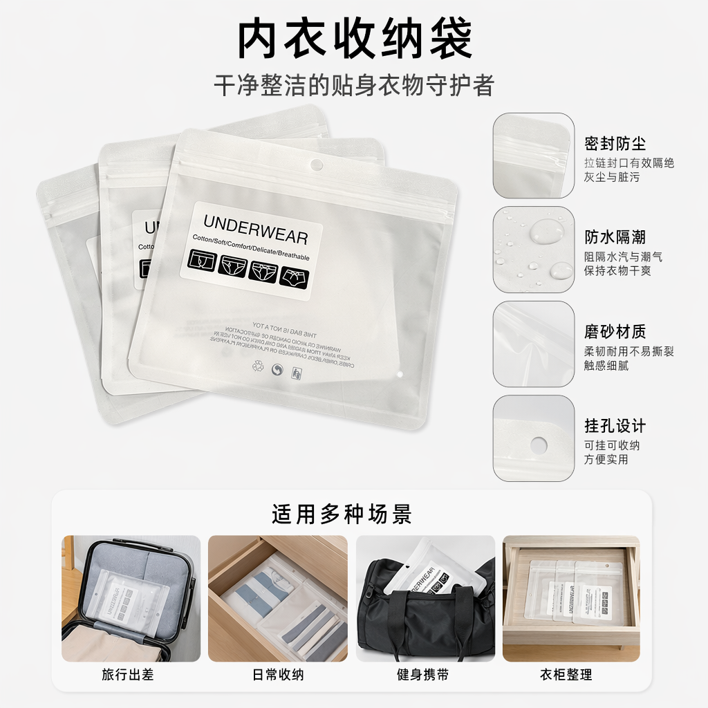 白色透明塑料袋装内衣 纯棉无痕内裤女简约基础款