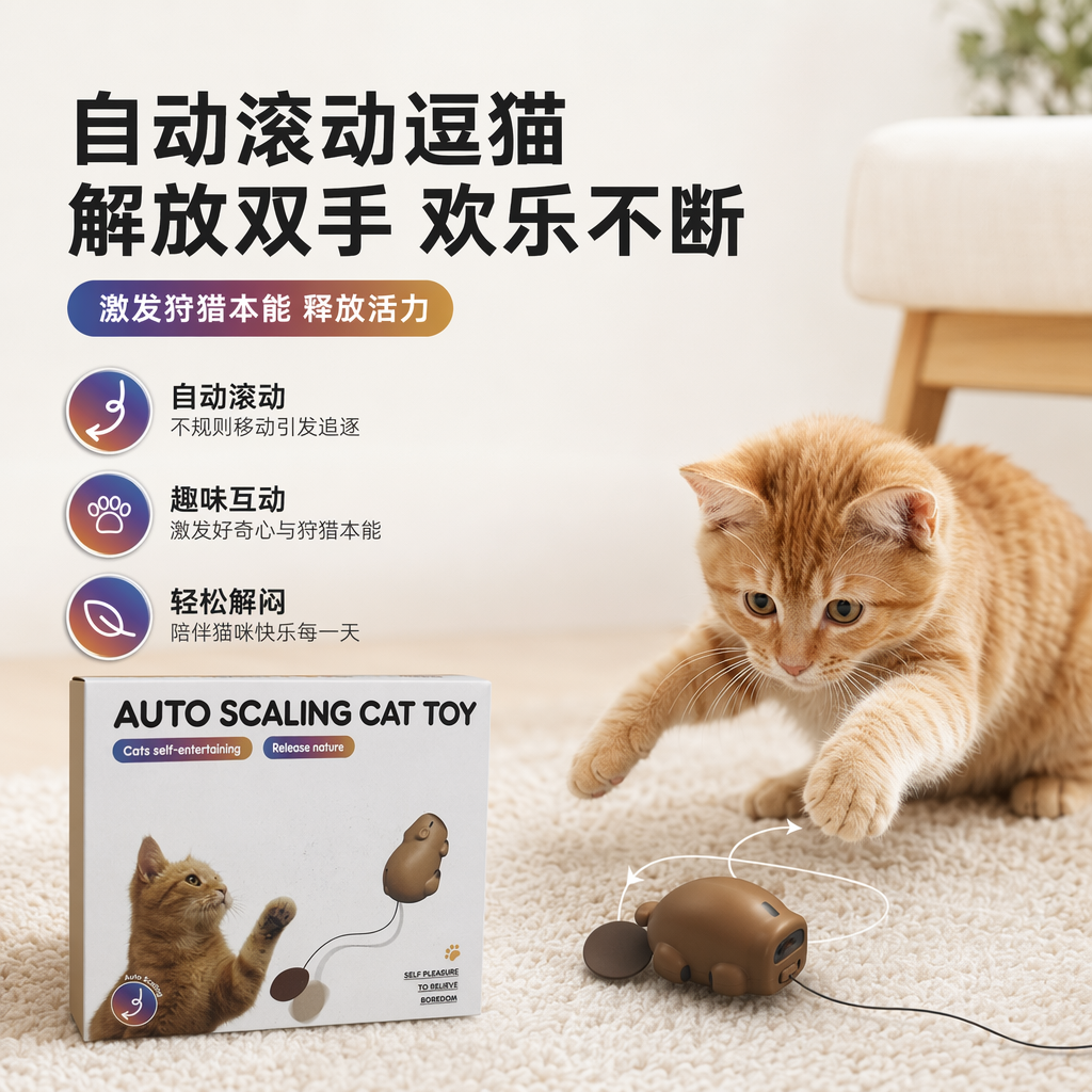 自动滚动逗猫卡皮巴拉猫玩具猫咪互动益智逗猫玩具