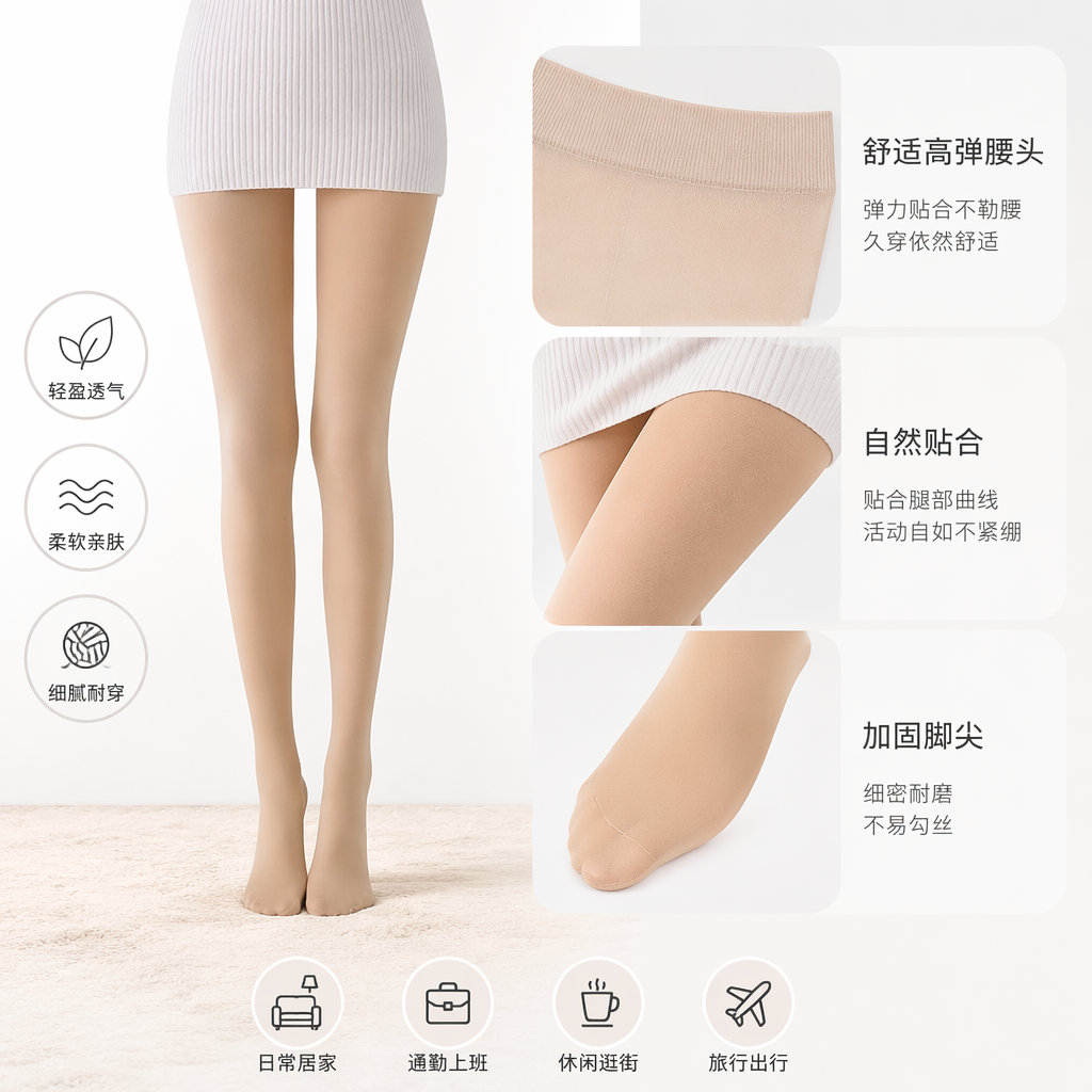 米色连裤袜 腿部修身显瘦弹力透气女士基础款