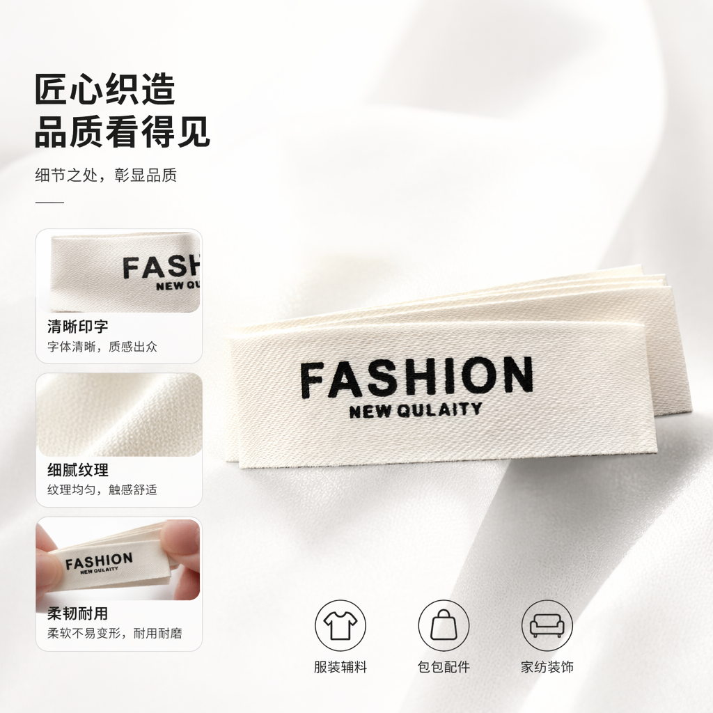 白色织唛标签印有FASHION NEW QULAITY字样服装辅料