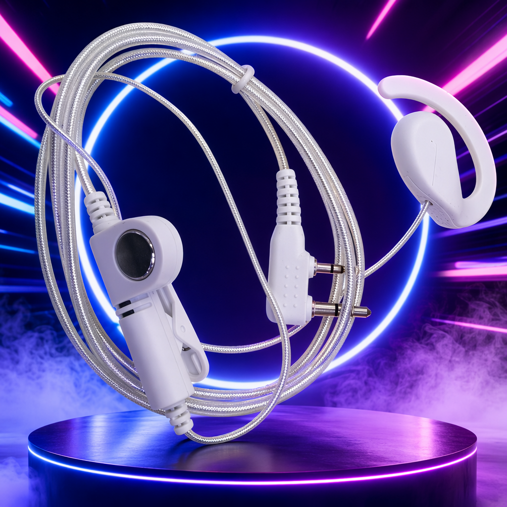 White transparent braided wire K-head ear-hook walkie-talkie headphones, white ear-hook headphones, in-ear control sports Bluetooth headphones, light and comfortable to wear Specification image
