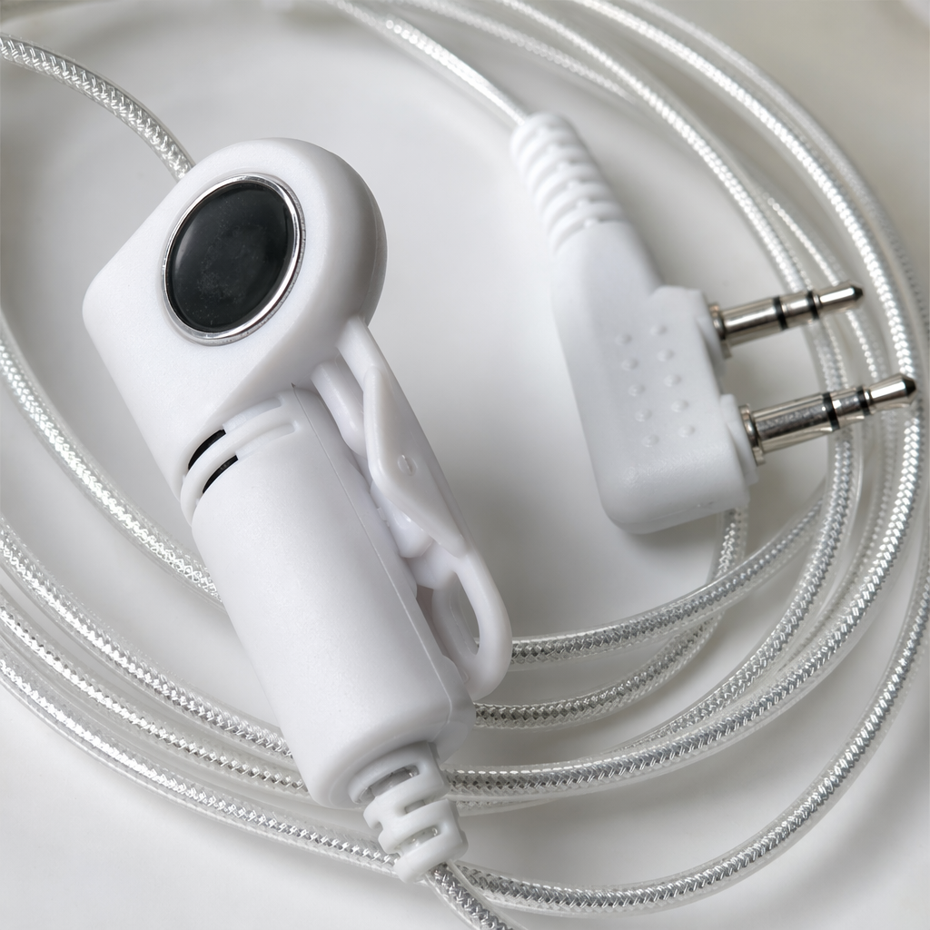 White transparent braided wire K-head ear-hook walkie-talkie headphones, white ear-hook headphones, in-ear control sports Bluetooth headphones, light and comfortable to wear Application Scenario