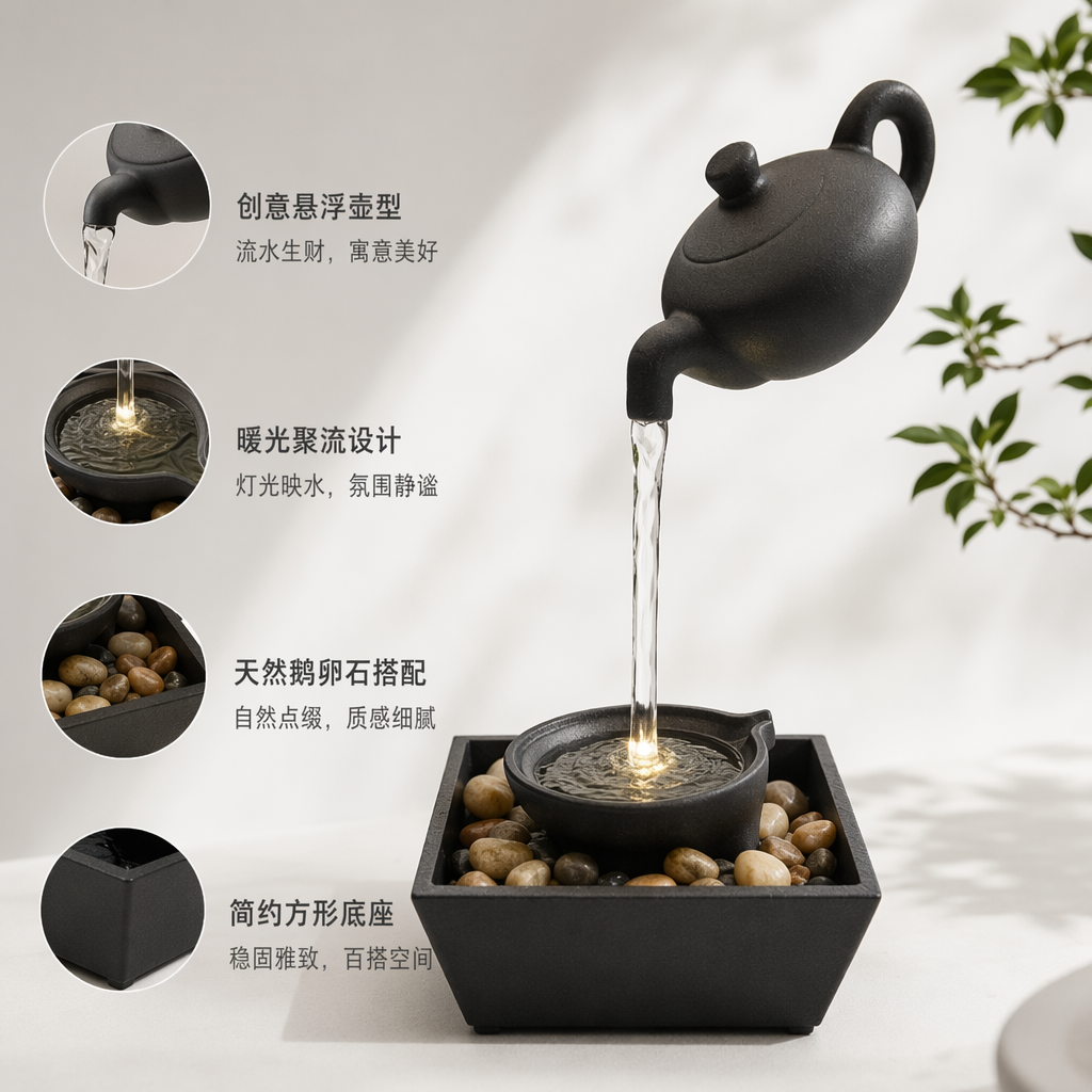 Living room, home, office, desktop, small fountain, wealth attraction, flowing water, decorative items, landscape ornaments, craft gifts, teapot, flowing water