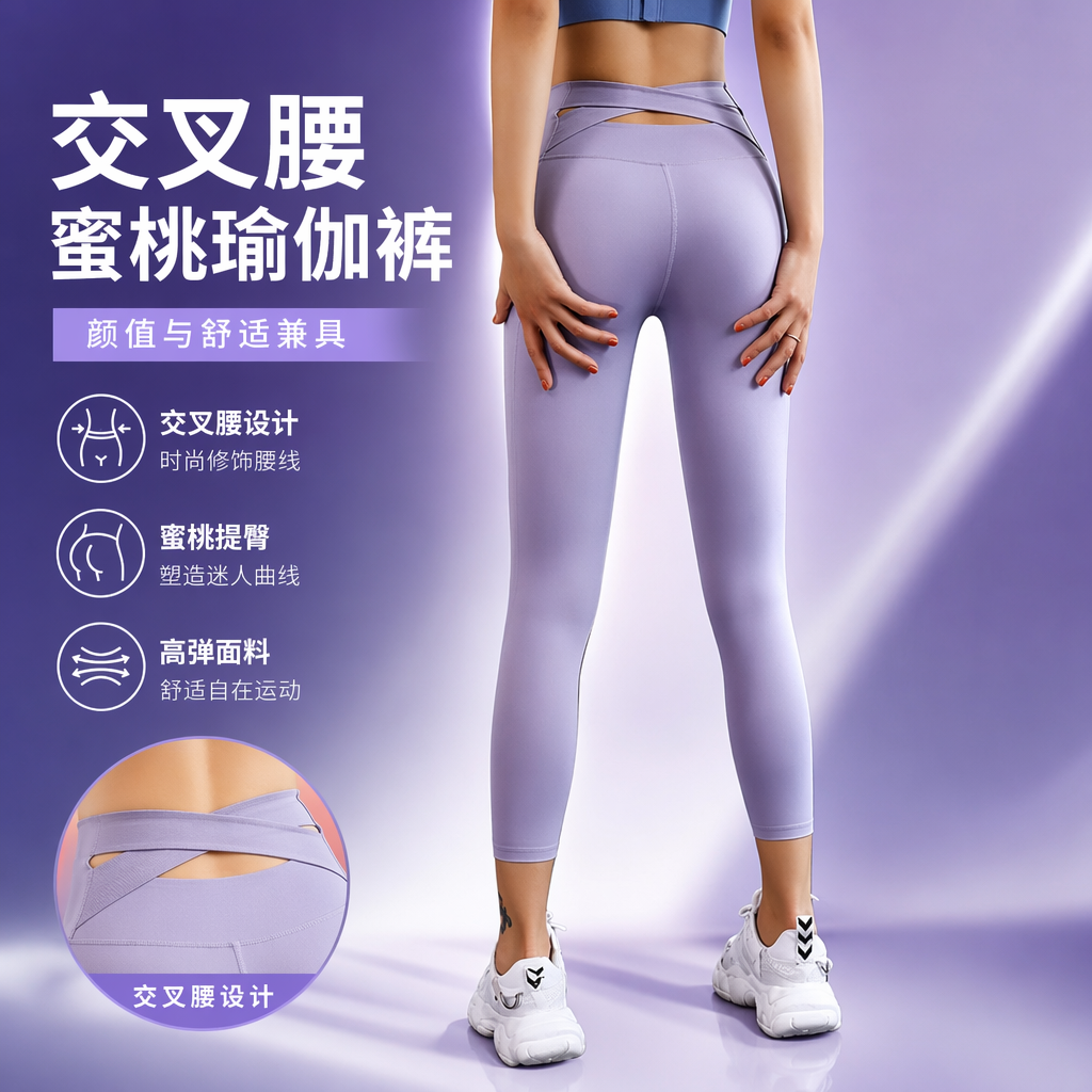 紫色运动紧身裤+女性细节图
